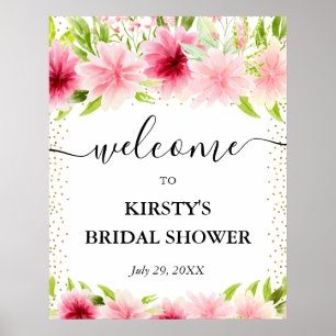 Pink Summer Flowers Bridal Shower Welcome Poster