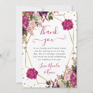 Pink Summer Flowers Frame Wedding Thank You Card