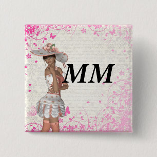 Pink summer girl 15 cm square badge