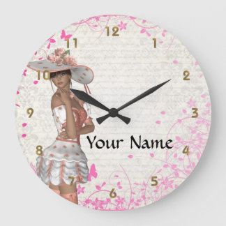 Pink summer girl large clock
