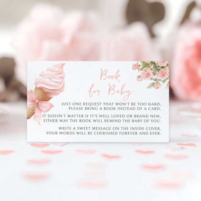 Pink Summer Ice Cream Book for Baby Girl Shower  Enclosure Card (Creator Uploaded)