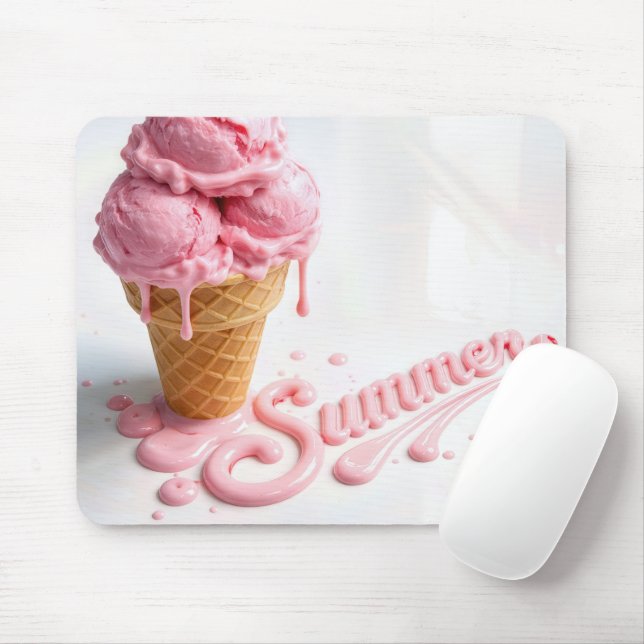 Pink Summer Ice Cream Cone Mouse Pad (With Mouse)