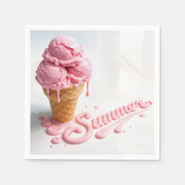 Pink Summer Ice Cream Cone Napkin (Front)