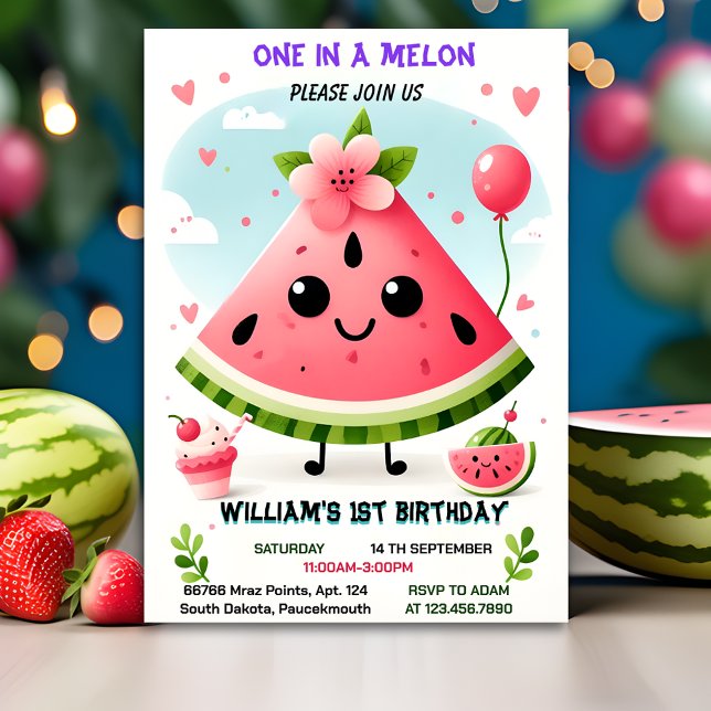pink summer one in a melon first 1st birthday invitation (Creator Uploaded)