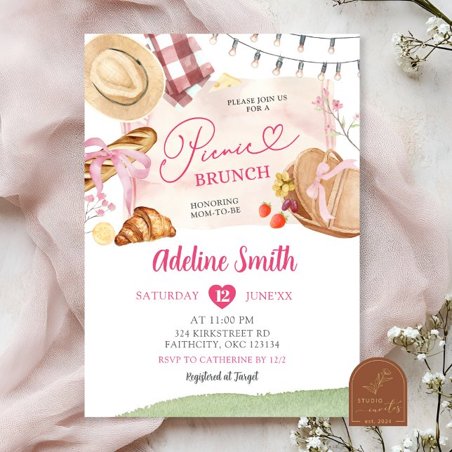 Pink Summer Patisserie Picnic Bridal Shower Brunch Invitation (Creator Uploaded)