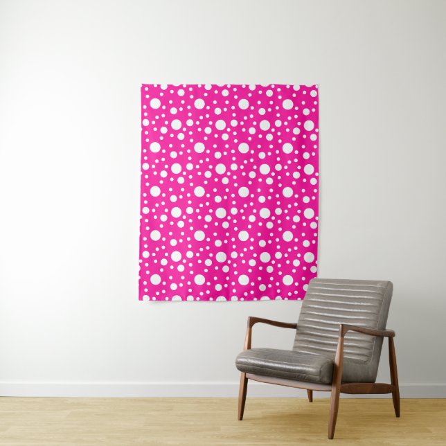 Pink Summer Polka Dots  Tapestry (In Situ)