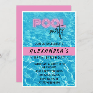  Pink Summer Pool party 87th birthday Invitation