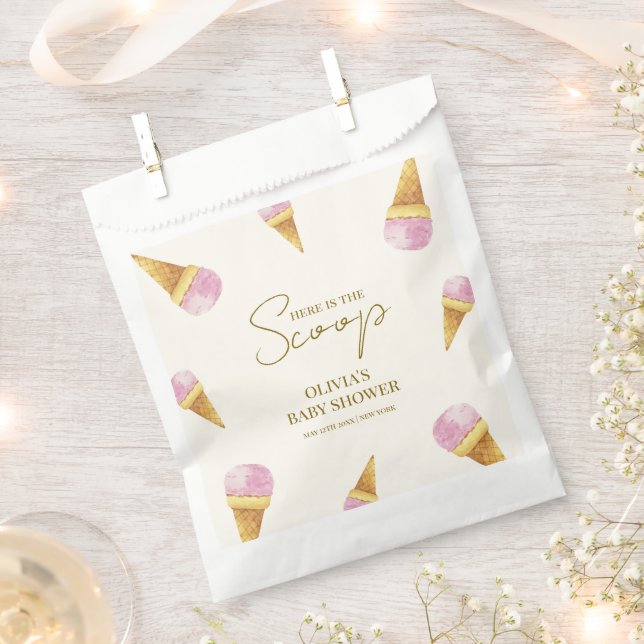 Pink Summer Scoop Ice Cream Baby Shower  Favour Bag (Clipped)