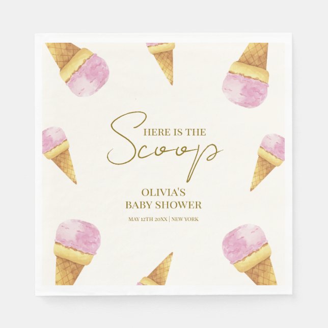 Pink Summer Scoop Ice Cream Frame Baby Shower Napkin (Front)