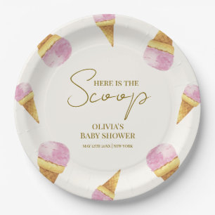 Pink Summer Scoop Ice Cream Frame Baby Shower Paper Plate