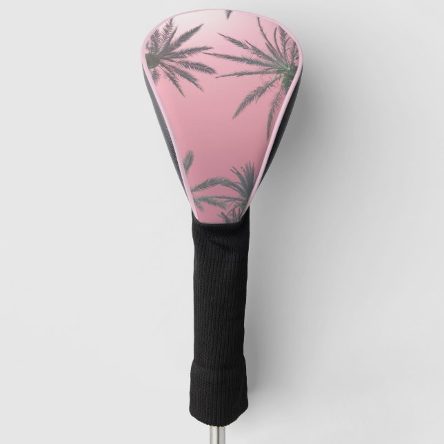 Pink Summer Sky and Palm Trees Golf Head Cover (Front)