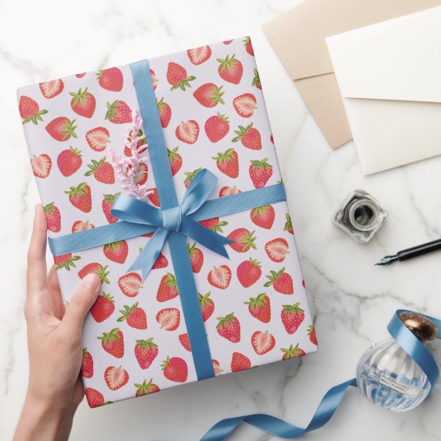 Pink Summer Strawberry Pattern Wrapping Paper (Gifting)