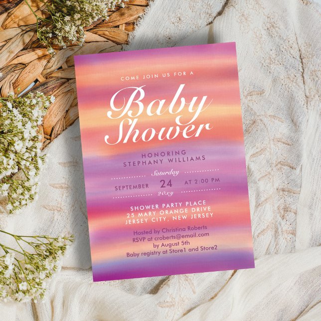 Pink Summer Sunset Neutral Baby Shower Invite (Creator Uploaded)