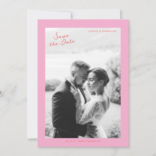 Pink Summer Wedding Save the Date Invitation (Front)