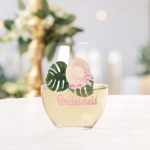 Pink Summertime Glam Bachelorette Bridesmaid Stemless Wine Glass
