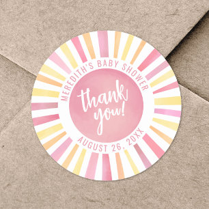 Pink Sun Baby Shower Classic Round Sticker
