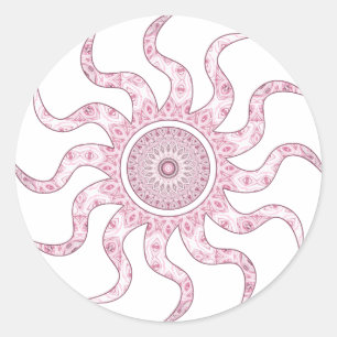 Pink Sun Mandala Design Classic Round Sticker