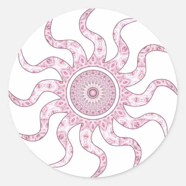 Pink Sun Mandala Design Classic Round Sticker (Front)