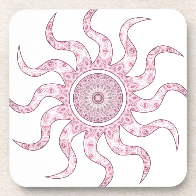 Pink Sun Mandala Design Coaster (Front)
