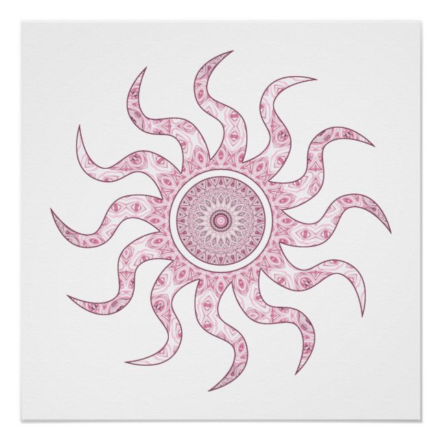 Pink Sun Mandala Design Poster (Front)