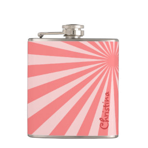 Pink Sunburst "Add Your Name" Hip Flask