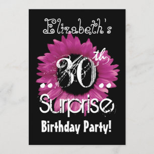 Pink Sunflower 30th Surprise Birthday Custom Name Invitation
