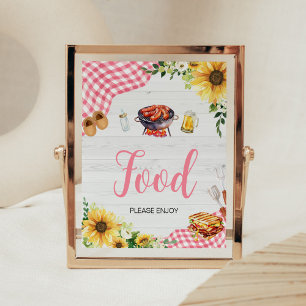 Pink Sunflower BBQ Baby Shower Food Poster