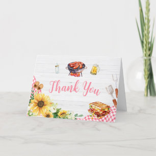 Pink Sunflower BBQ Baby Shower Thank You Card