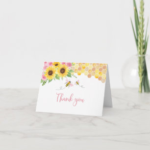 Pink Sunflower Bee Birthday Thank You Card