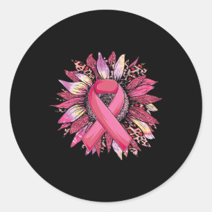 Pink Sunflower Breast Cancer Awareness Leopard Sun Classic Round Sticker