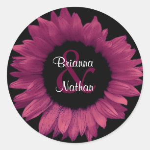 Pink Sunflower Bride & Groom Wedding Sticker