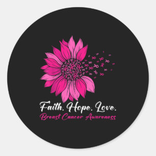 Pink Sunflower Faith Hope Love Breast Cancer Aware Classic Round Sticker