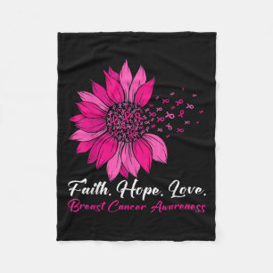 Pink Sunflower Faith Hope Love Breast Cancer Aware Fleece Blanket