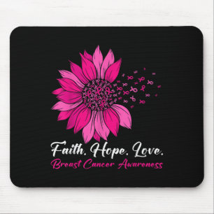 Pink Sunflower Faith Hope Love Breast Cancer Aware Mouse Pad