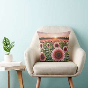 Pink Sunflower Field Cushion