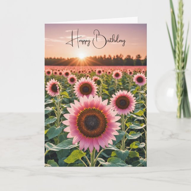Pink Sunflower Field For Birthday Card (Front)