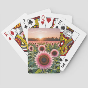 Pink Sunflower Field Playing Cards