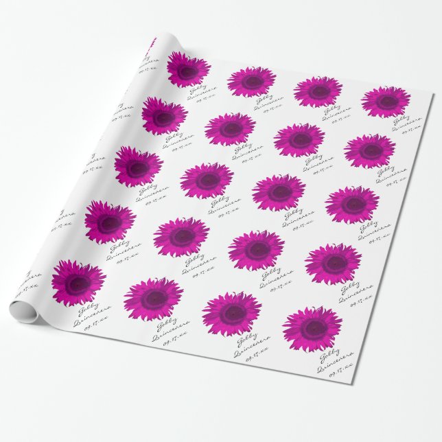 Pink Sunflower Quinceanera Birthday Wrapping Paper (Unrolled)