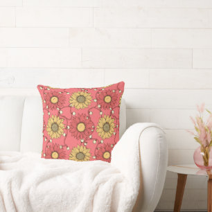 Pink Sunflowers Christmas Cushion