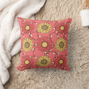 Pink Sunflowers Christmas Cushion