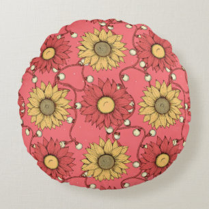 Pink Sunflowers Christmas Round Cushion