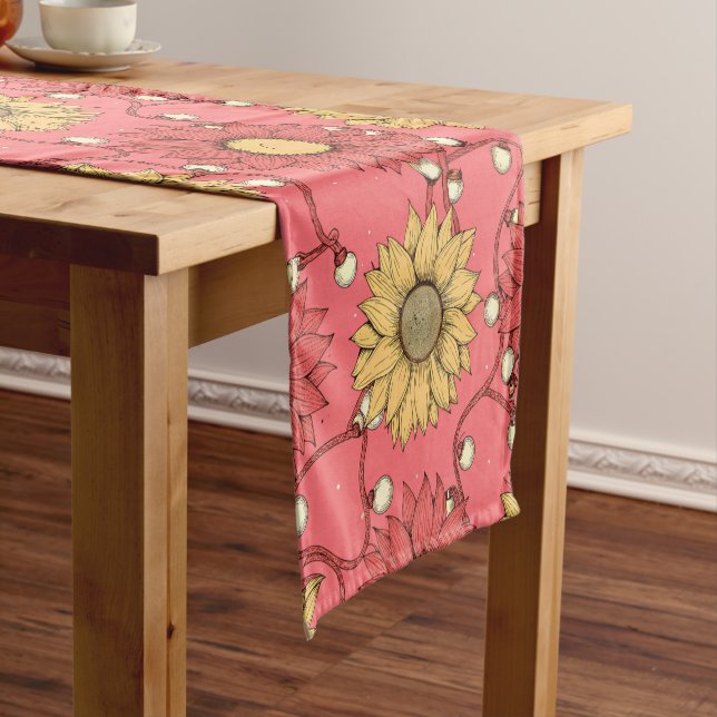 Pink Sunflowers Christmas Short Table Runner (In Situ)