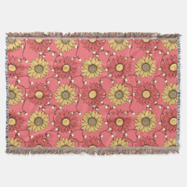 Pink Sunflowers Christmas Throw Blanket (Front)