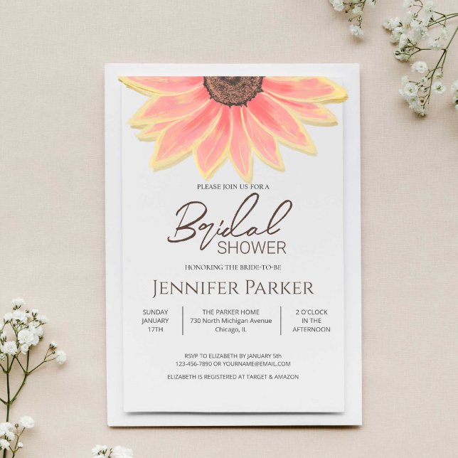 Pink Sunflowers floral Bridal Shower Invitation (Creator Uploaded)