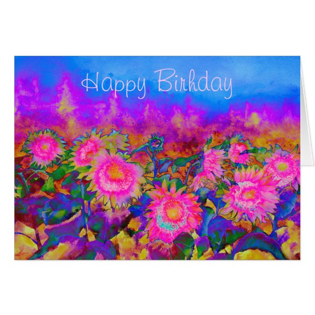 Pink Sunflowers, purple sunflowers, retro painting (Front Horizontal)