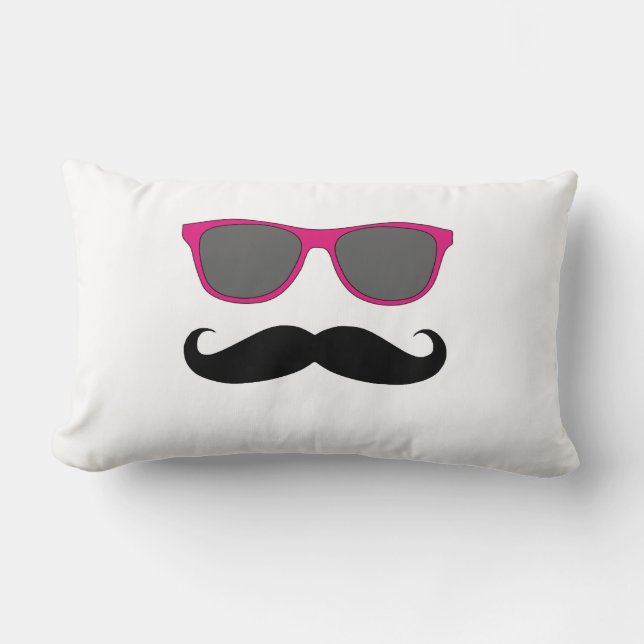 Pink Sunglasses and Black Moustache Humour Lumbar Cushion (Front)