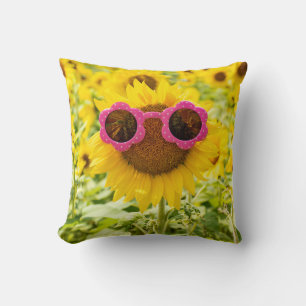 Pink Sunglasses On Sunflower Cushion