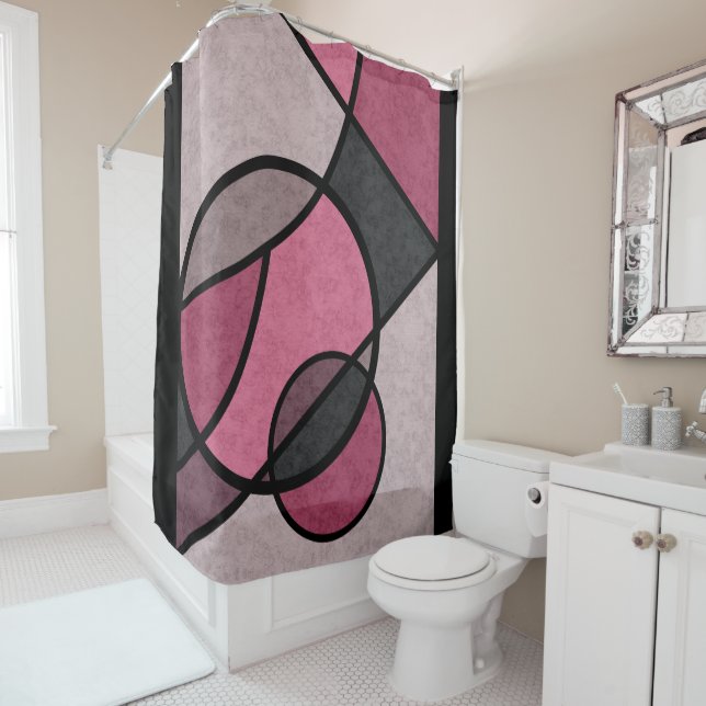 Pink sunrise , abstract shower curtain (In Situ)