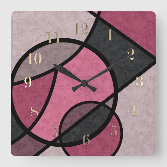 Pink sunrise , abstract square wall clock (Front)