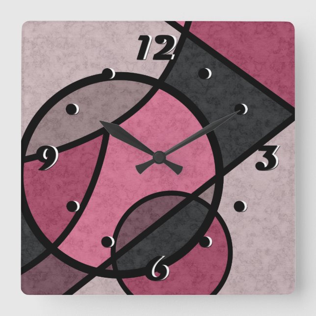 Pink sunrise, abstract square wall clock (Front)